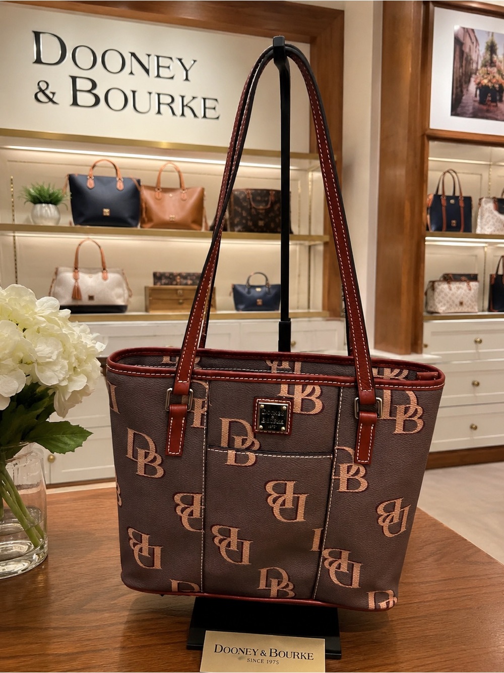 Dooney & Bourke Brown and Tan Signature DB Tote